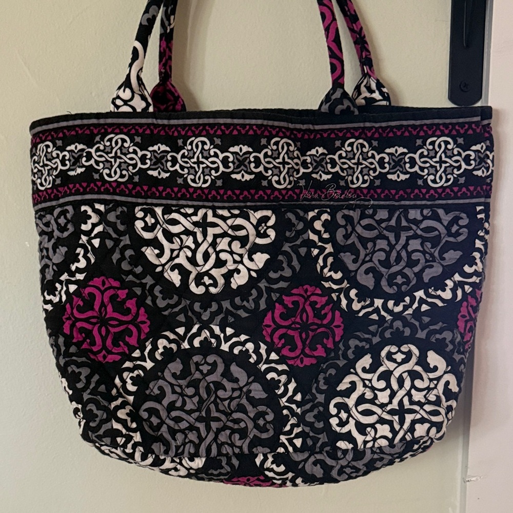 Vera Bradley Stylish Black and Pink Patterned Tote Bag